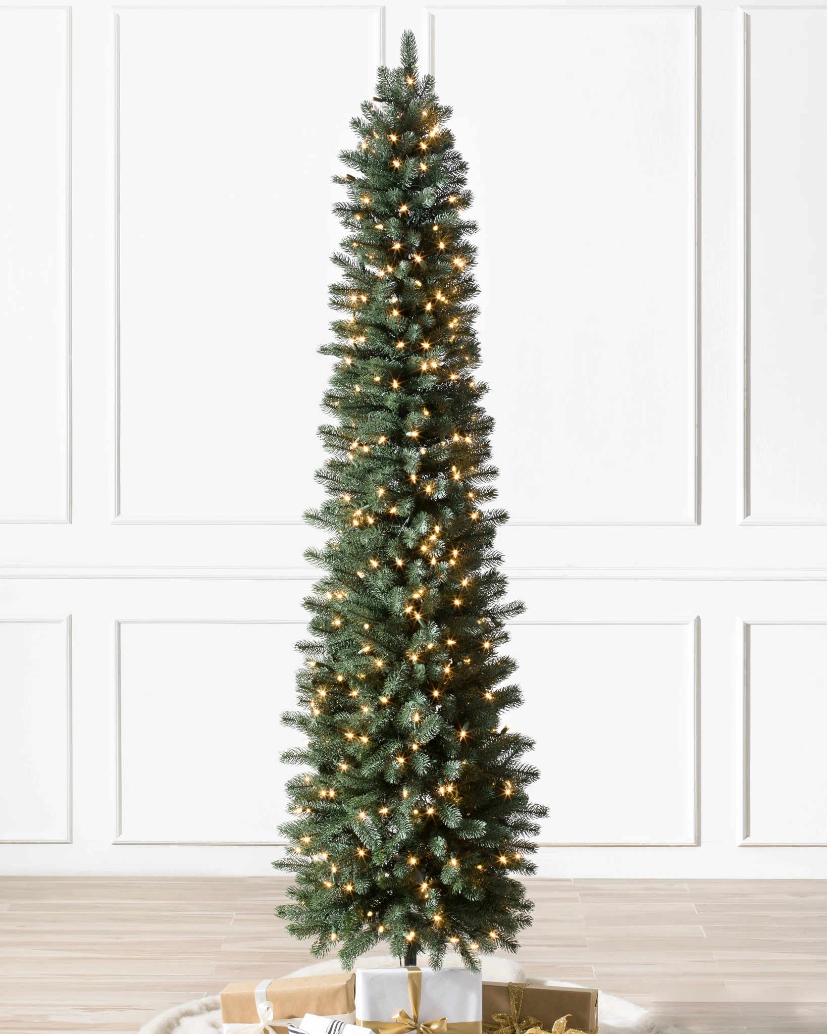Skinny christmas tree with lights
